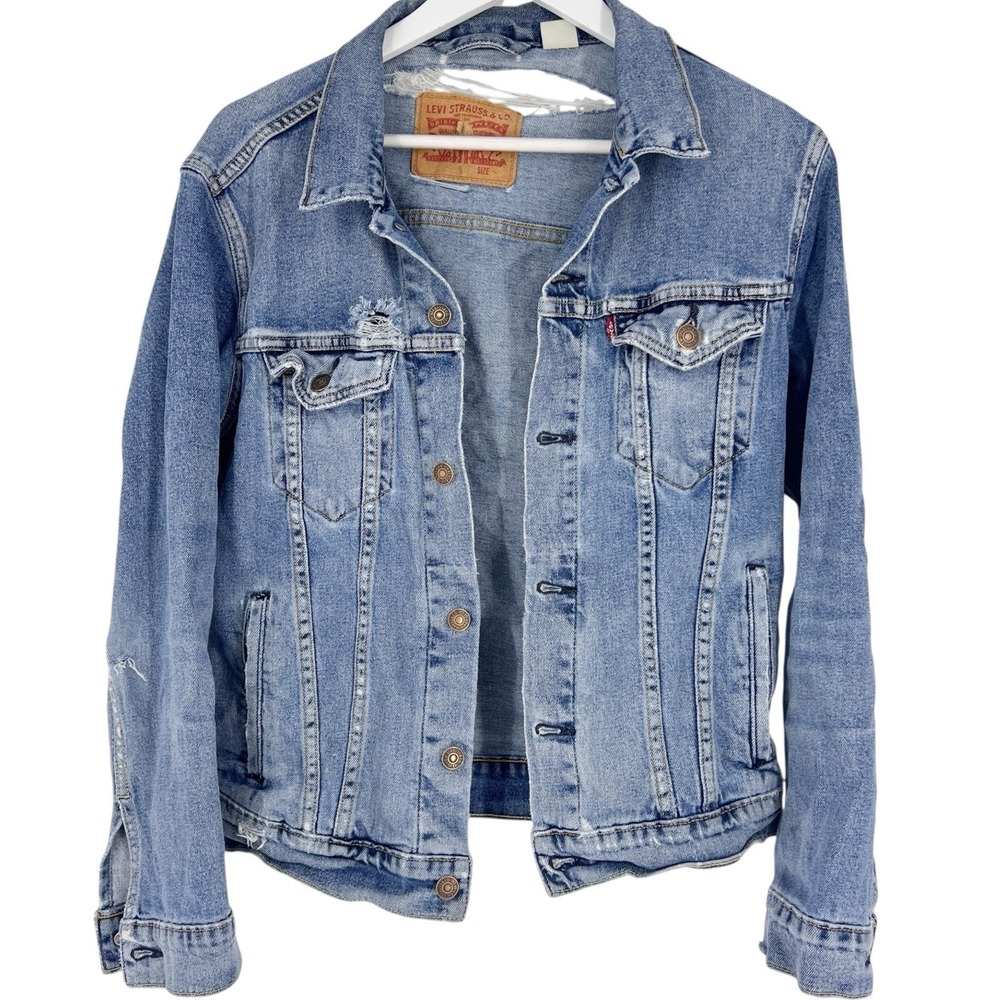 Levi's‎ Jacket Womens Size Small Blue Denim Rancher Trucker Jean Coat Distressed